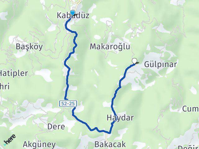 Ordu Kabadüz Yeşilada Kabadüz Arası Kaç Km - Yol Haritası