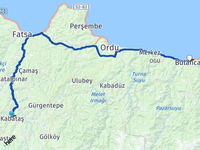 Ordu Kabataş Bulancak Giresun Arası Kaç Km - Yol Haritası