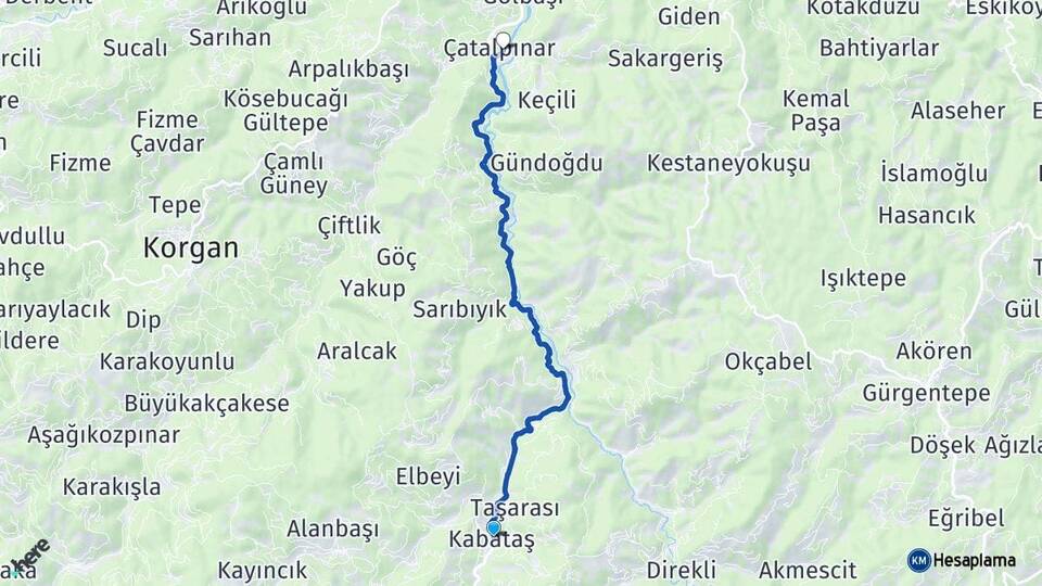 Ordu Kabataş Çatalpınar Arası Kaç Km - Yol Haritası