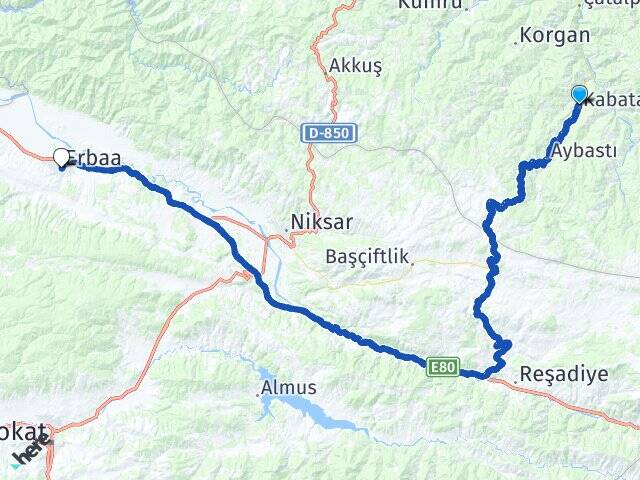 Ordu Kabataş Erbaa Tokat Arası Kaç Km - Yol Haritası