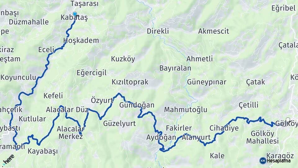 Ordu Kabataş Gölköy Arası Kaç Km - Yol Haritası