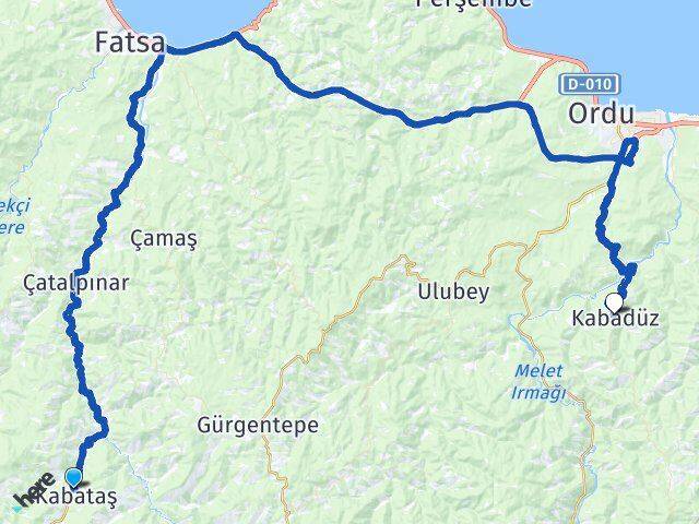 Ordu Kabataş Kabadüz Arası Kaç Km - Yol Haritası