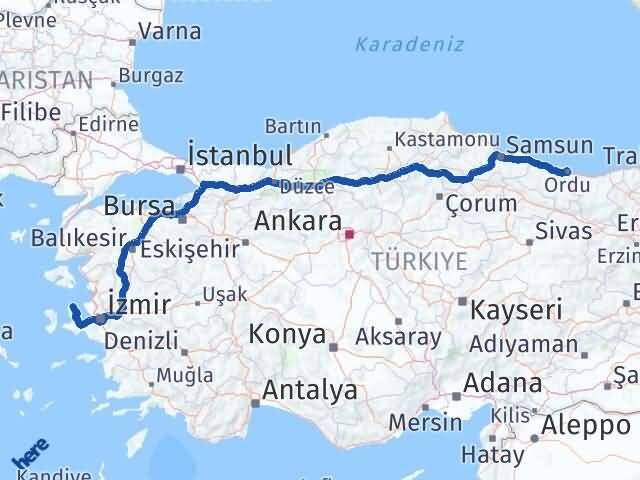 Ordu Karaburun İzmir Arası Kaç Km - Yol Haritası