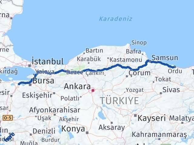 Ordu Karacabey Bursa Arası Kaç Km - Yol Haritası