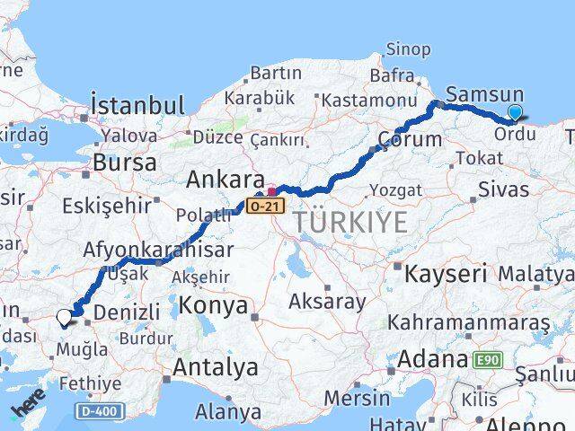 Ordu Karacasu Aydın Arası Kaç Km - Yol Haritası