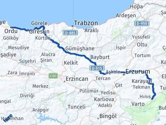Ordu Karaçoban Erzurum Arası Kaç Km - Yol Haritası