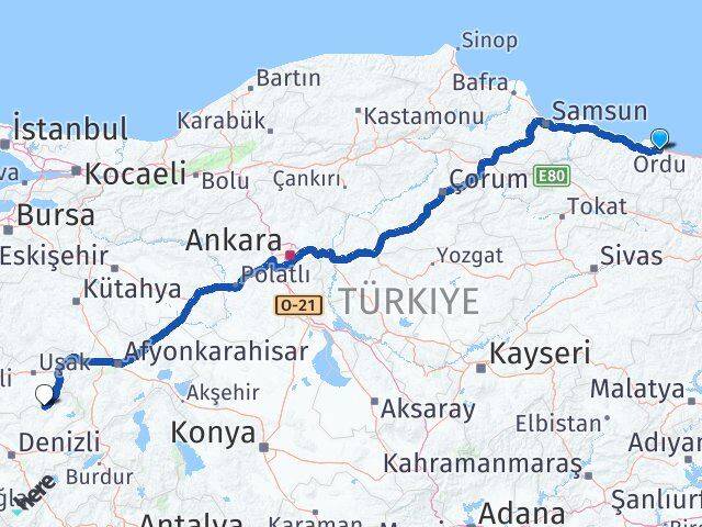 Ordu Karahallı Uşak Arası Kaç Km - Yol Haritası