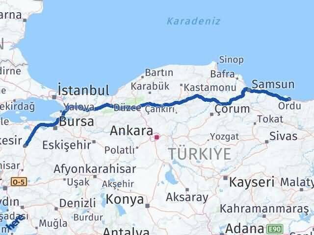 Ordu Karesi Balıkesir Arası Kaç Km - Yol Haritası