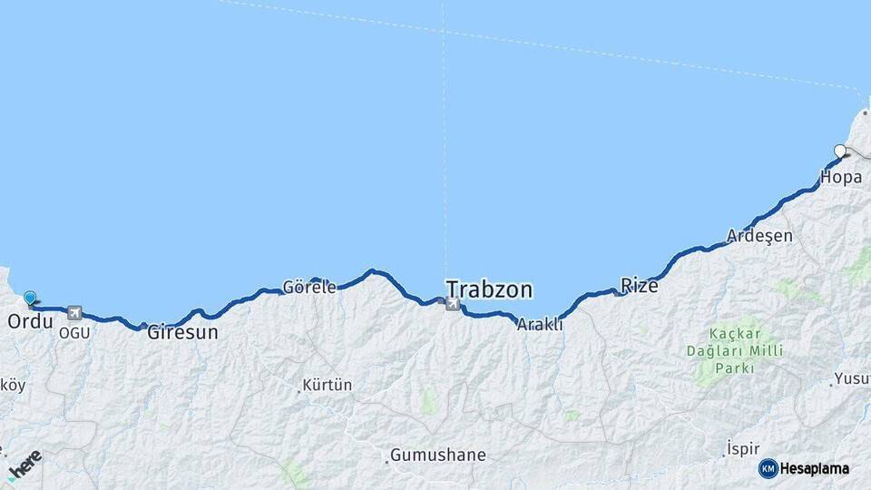Ordu Kemalpaşa Artvin Arası Kaç Km - Yol Haritası