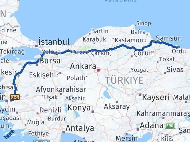 Ordu Kemalpaşa İzmir Arası Kaç Km - Yol Haritası