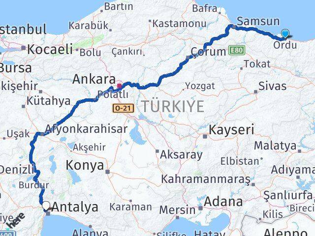Ordu Kepez Antalya Arası Kaç Km - Yol Haritası