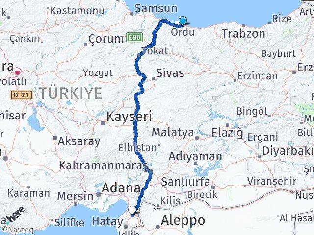 Ordu Kırıkhan Hatay Arası Kaç Km - Yol Haritası