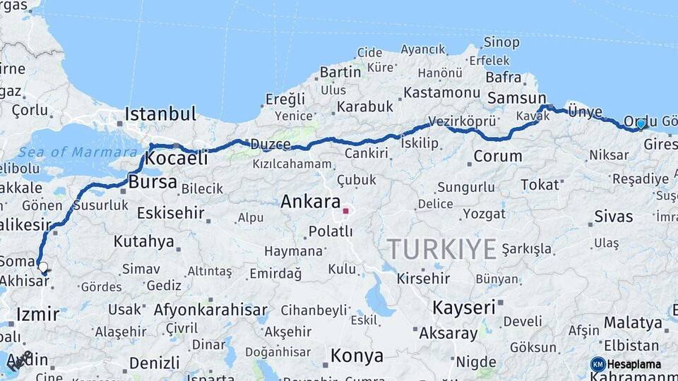 Ordu Kırkağaç Manisa Arası Kaç Km - Yol Haritası