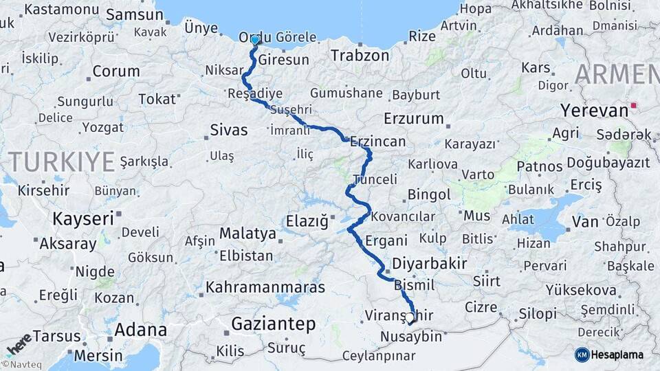 Ordu Kızıltepe Mardin Arası Kaç Km - Yol Haritası