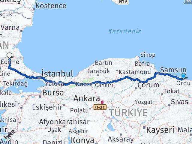 Ordu Kofçaz Kırklareli Arası Kaç Km - Yol Haritası