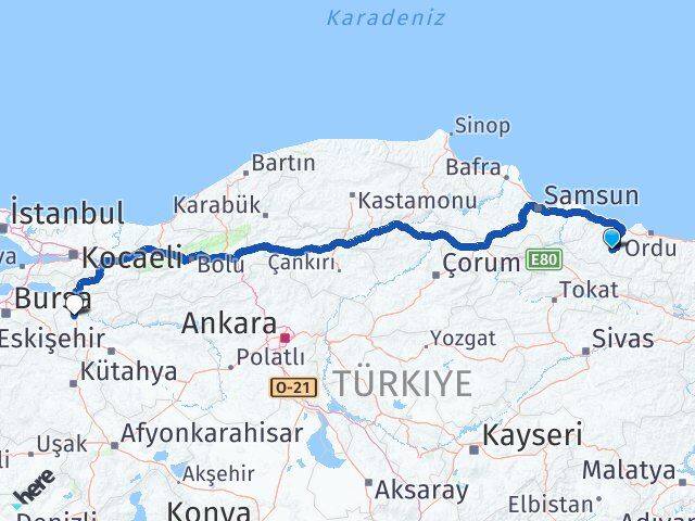 Ordu Korgan Bilecik Arası Kaç Km - Yol Haritası