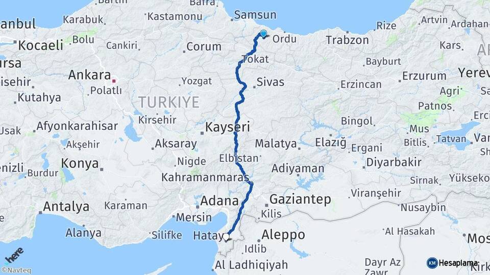 Ordu Kumru Hatay Arası Kaç Km - Yol Haritası
