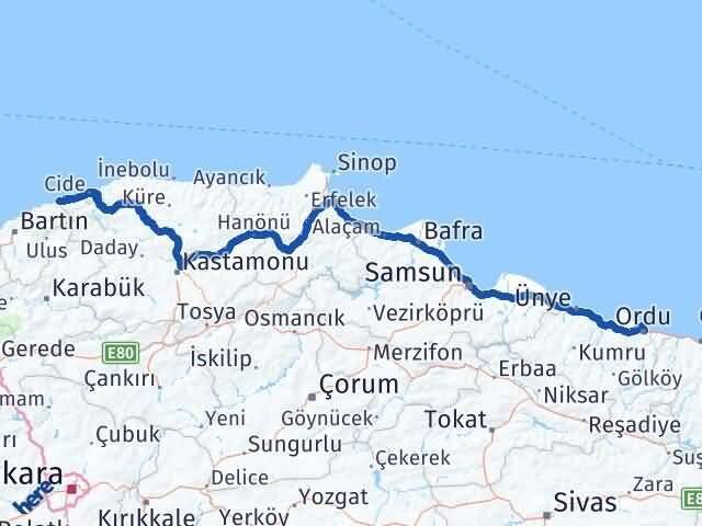 Ordu Kurucaşile Bartın Arası Kaç Km - Yol Haritası