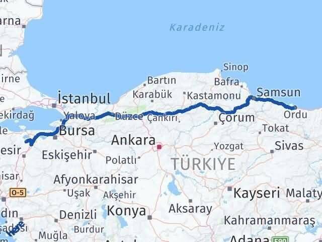 Ordu Manyas Balıkesir Arası Kaç Km - Yol Haritası