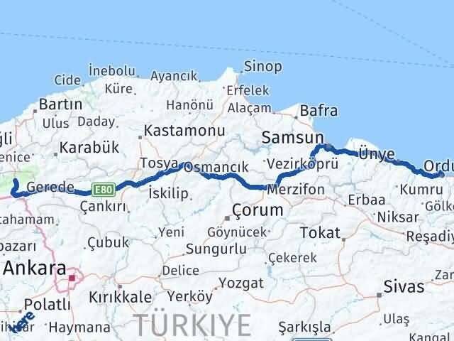 Ordu Mengen Bolu Arası Kaç Km - Yol Haritası