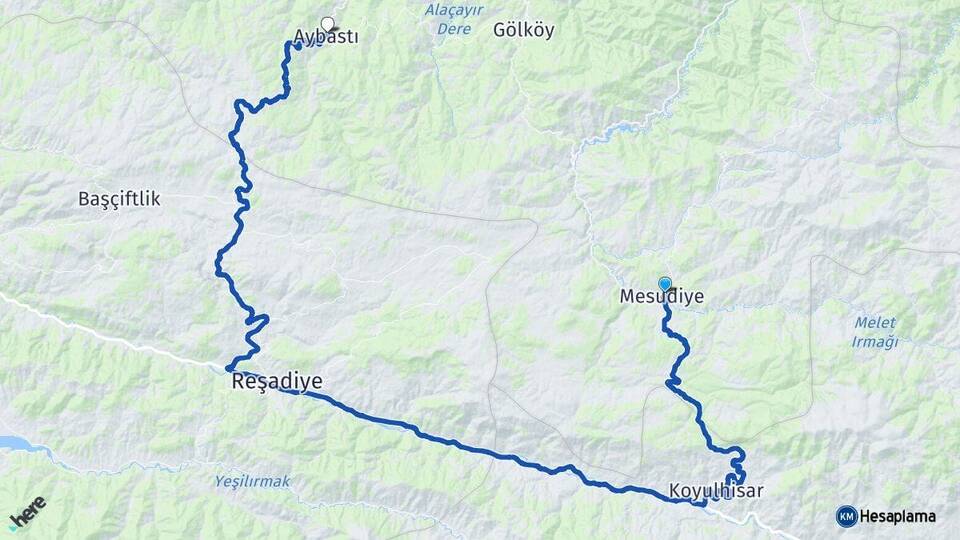 Ordu Mesudiye Aybastı Arası Kaç Km - Yol Haritası