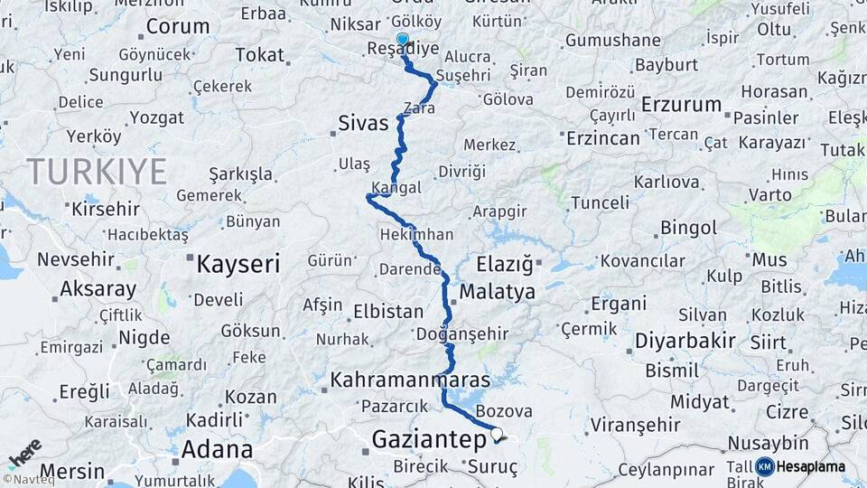 Ordu Mesudiye Şanlıurfa Arası Kaç Km - Yol Haritası