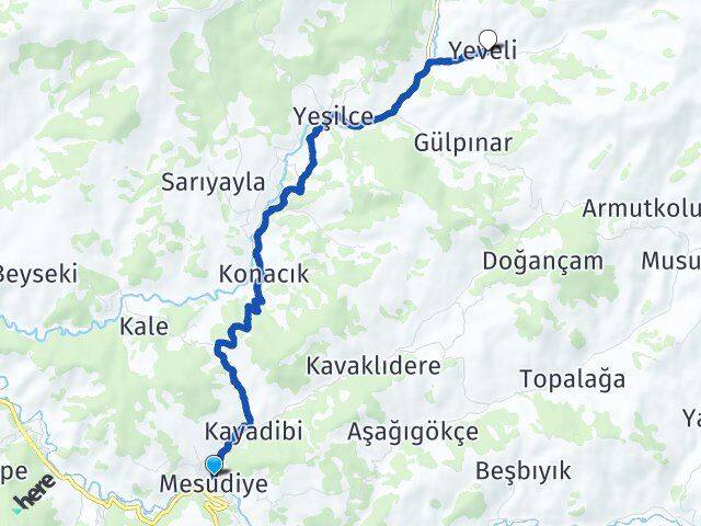 Ordu Mesudiye Yeveli Mesudiye Arası Kaç Km - Yol Haritası