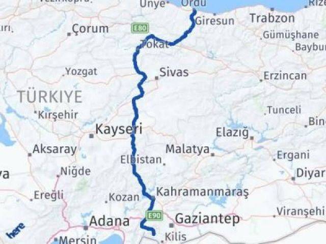 Ordu Musabeyli Kilis Arası Kaç Km - Yol Haritası