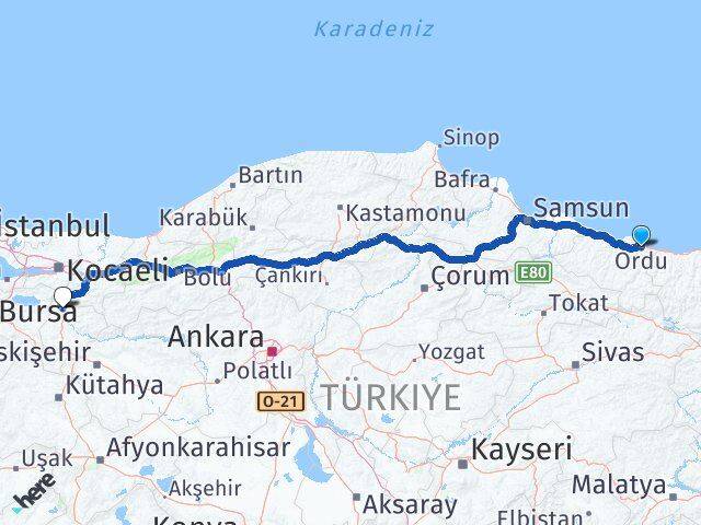 Ordu Osmaneli Bilecik Arası Kaç Km - Yol Haritası