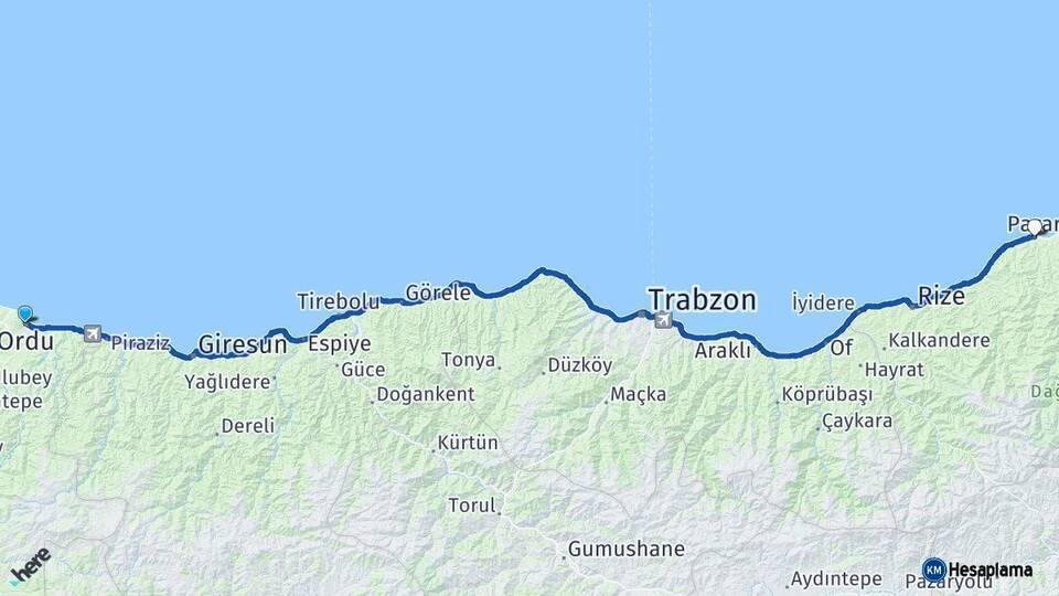 Ordu Pazar Rize Arası Kaç Km - Yol Haritası