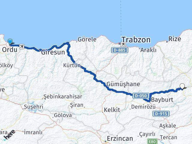 Ordu Pazaryolu Erzurum Arası Kaç Km - Yol Haritası