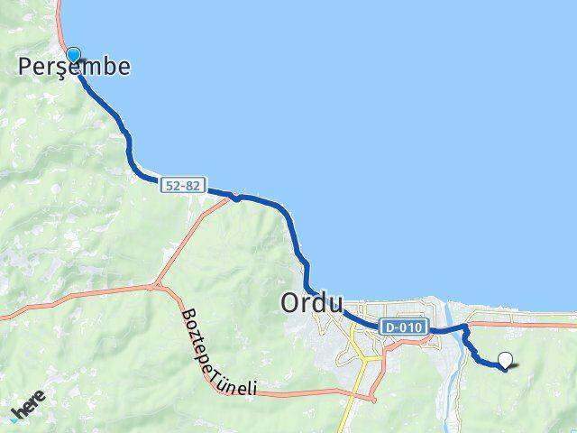 Ordu Perşembe Akçatepe Altınordu Arası Kaç Km - Yol Haritası