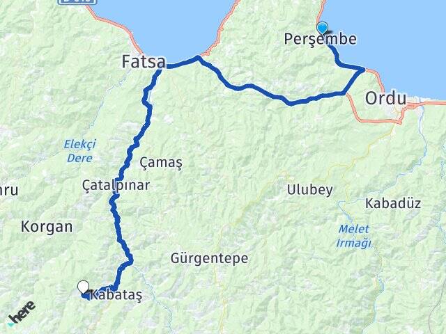 Ordu Perşembe Alankent Kabataş Arası Kaç Km - Yol Haritası