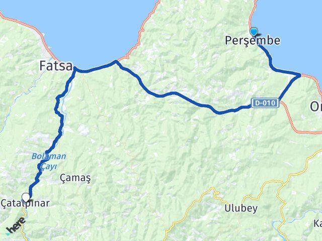 Ordu Perşembe Çatalpınar Arası Kaç Km - Yol Haritası