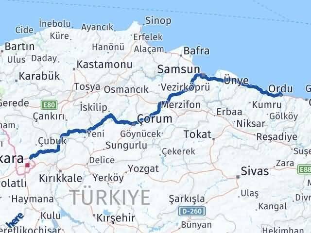 Ordu Pursaklar Ankara Arası Kaç Km - Yol Haritası