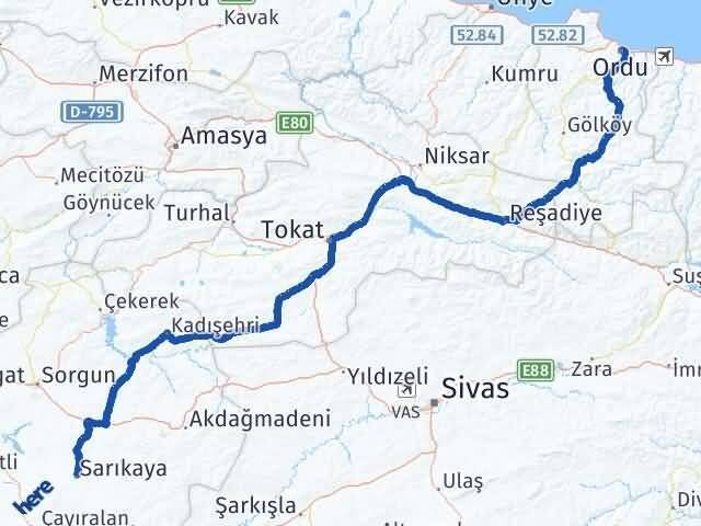 Ordu Sarıkaya Yozgat Arası Kaç Km - Yol Haritası