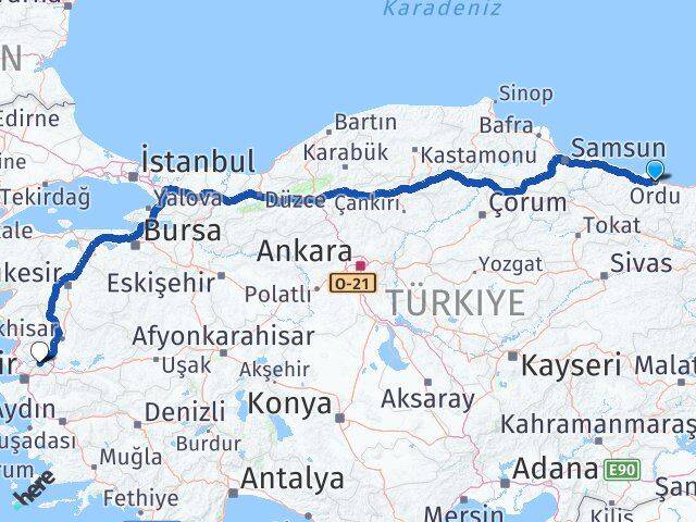 Ordu Şehzadeler Manisa Arası Kaç Km - Yol Haritası