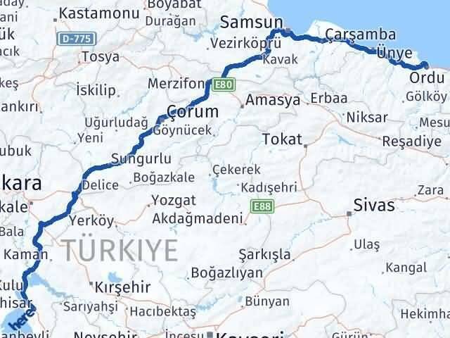 Ordu Şereflikoçhisar Ankara Arası Kaç Km - Yol Haritası
