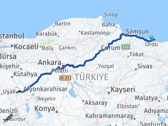Ordu Sinanpaşa Afyonkarahisar Arası Kaç Km - Yol Haritası
