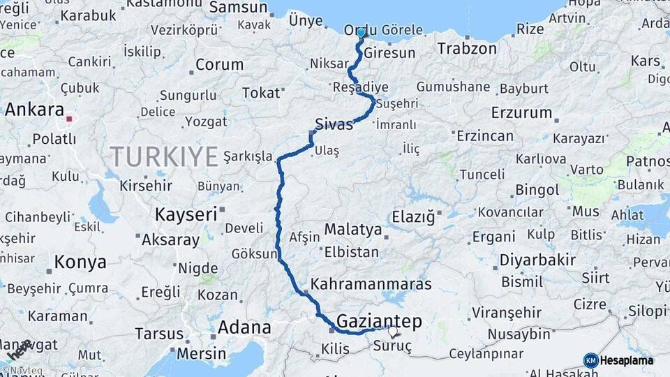 Ordu Suruç Şanlıurfa Arası Kaç Km - Yol Haritası