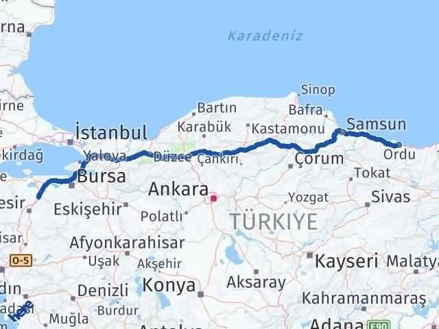 Ordu Susurluk Balıkesir Arası Kaç Km - Yol Haritası