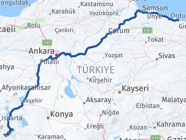 Ordu Sütçüler Isparta Arası Kaç Km - Yol Haritası