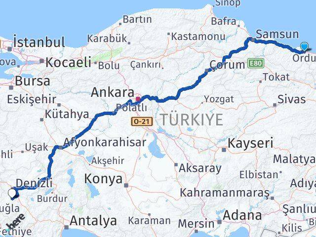 Ordu Tavas Denizli Arası Kaç Km - Yol Haritası