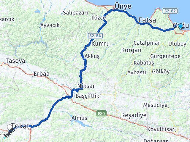 Ordu Tokat Havalimanı Arası Kaç Km - Yol Haritası