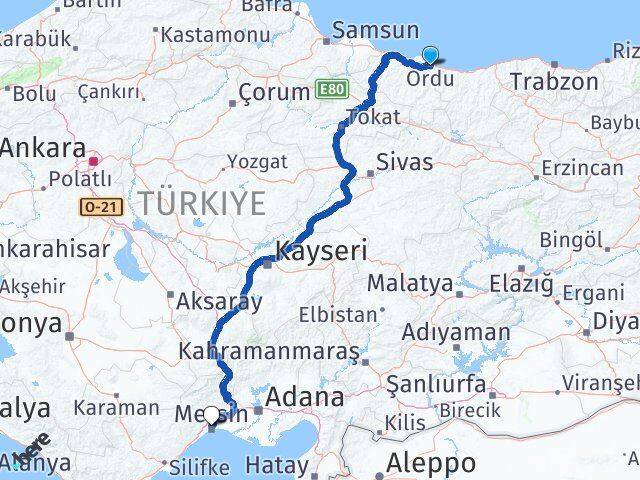 Ordu Toroslar Mersin Arası Kaç Km - Yol Haritası