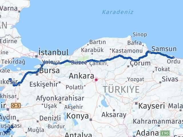 Ordu Yenice Çanakkale Arası Kaç Km - Yol Haritası