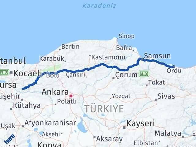 Ordu Yenipazar Bilecik Arası Kaç Km - Yol Haritası
