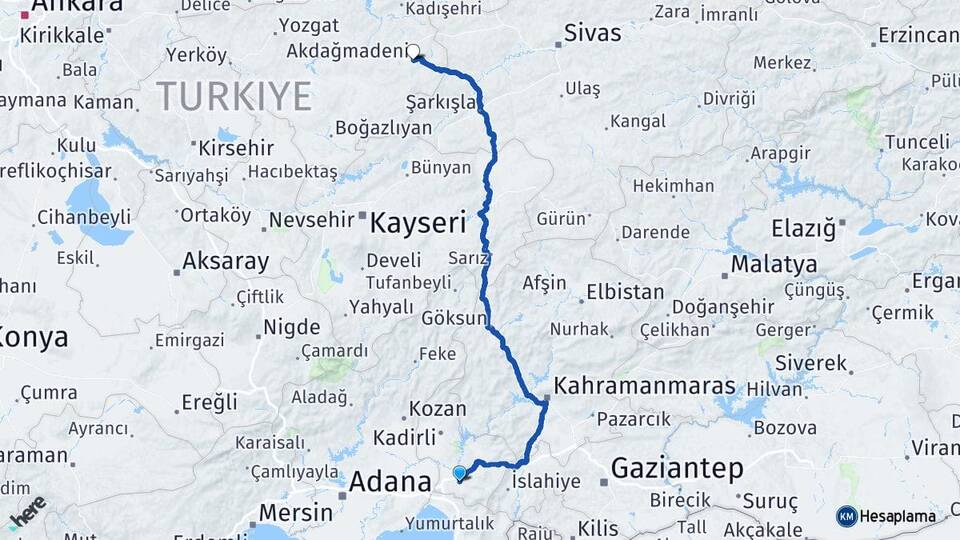 Osmaniye Akdağmadeni Yozgat Arası Kaç Km - Yol Haritası