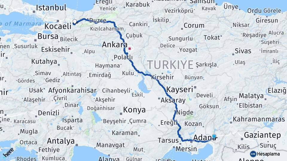 Osmaniye Akyazı Sakarya Arası Kaç Km - Yol Haritası