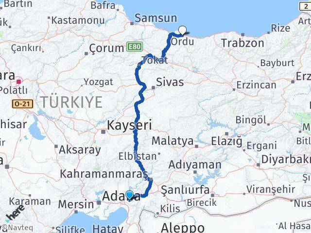 Osmaniye Altınordu Arası Kaç Km - Yol Haritası